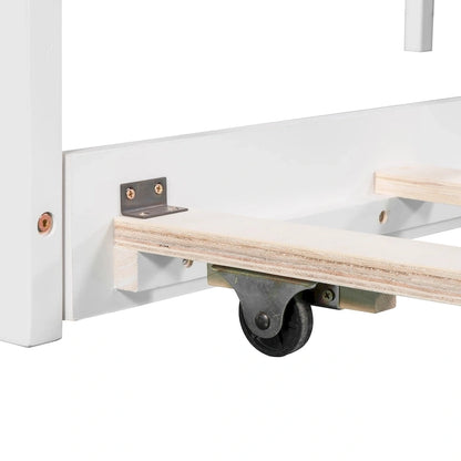 White Modern Twin Size L-shaped Platform Bed with Trundle and Drawers for Bedroom