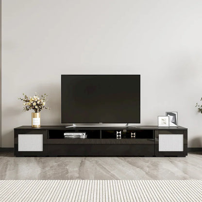 Black 82 TV Stand with Push-Open Doors & LED for TVs Up to 90
