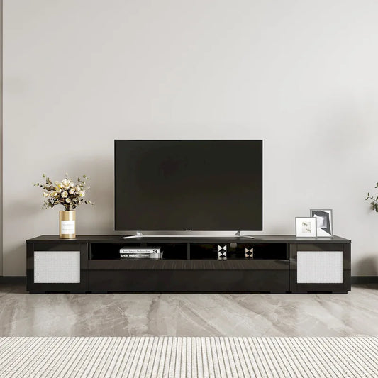 Black 82 TV Stand with Push-Open Doors & LED for TVs Up to 90