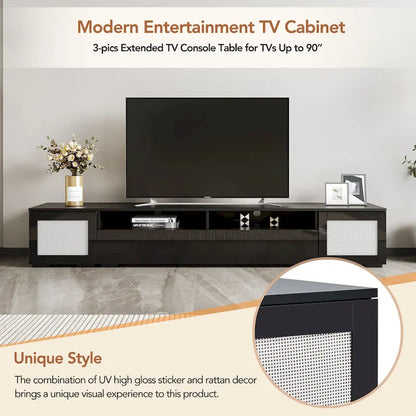 Black 82 TV Stand with Push-Open Doors & LED for TVs Up to 90