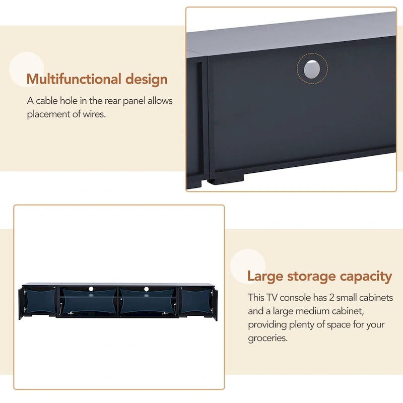 Black 82 TV Stand with Push-Open Doors & LED for TVs Up to 90