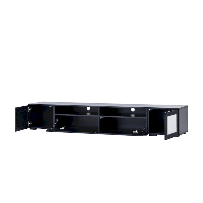 Black 82 TV Stand with Push-Open Doors & LED for TVs Up to 90