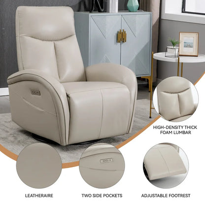 PU Leather 270 Swivel Glider Rocker Power Recliner with 2 Side Pockets, USB & Type-C Ports