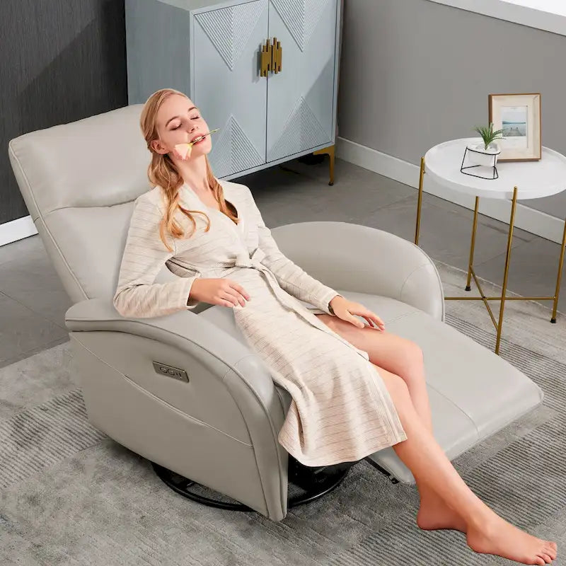 PU Leather 270 Swivel Glider Rocker Power Recliner with 2 Side Pockets, USB & Type-C Ports