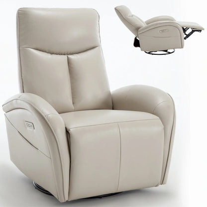 PU Leather 270 Swivel Glider Rocker Power Recliner with 2 Side Pockets, USB & Type-C Ports
