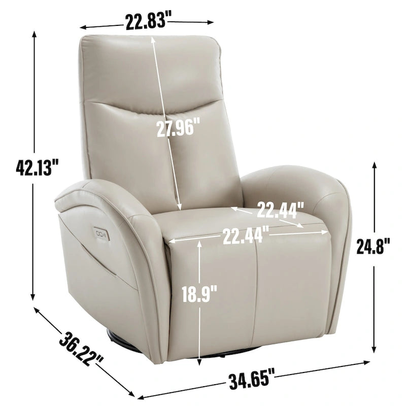 PU Leather 270 Swivel Glider Rocker Power Recliner with 2 Side Pockets, USB & Type-C Ports