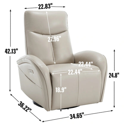 PU Leather 270 Swivel Glider Rocker Power Recliner with 2 Side Pockets, USB & Type-C Ports
