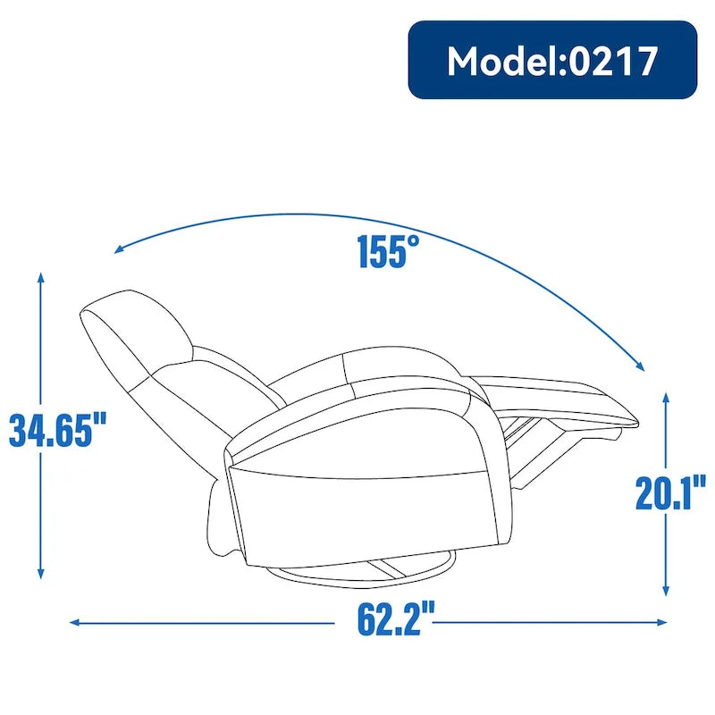 PU Leather 270 Swivel Glider Rocker Power Recliner with 2 Side Pockets, USB & Type-C Ports
