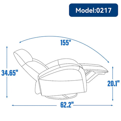 PU Leather 270 Swivel Glider Rocker Power Recliner with 2 Side Pockets, USB & Type-C Ports