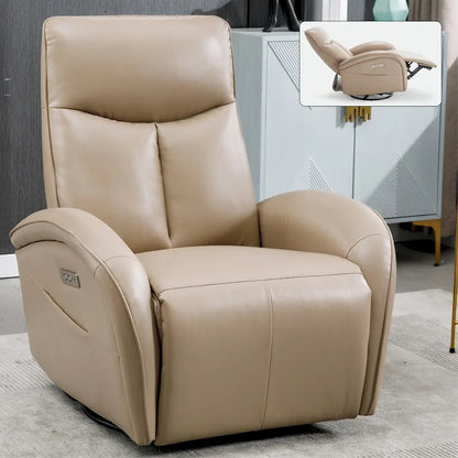 PU Leather 270 Swivel Glider Rocker Power Recliner with 2 Side Pockets, USB & Type-C Ports
