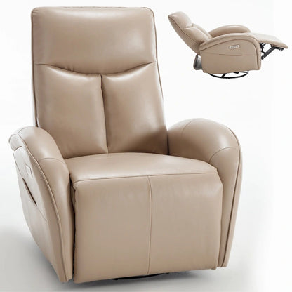 PU Leather 270 Swivel Glider Rocker Power Recliner with 2 Side Pockets, USB & Type-C Ports