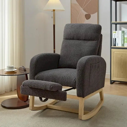 Modern 29.5 High Back Upholstered Rocking Chair with Solid Wood Legs and Adjustable Footrest