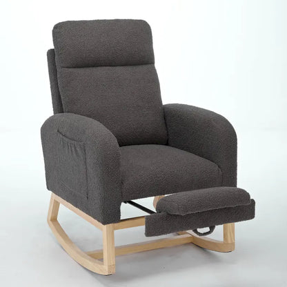 Modern 29.5 High Back Upholstered Rocking Chair with Solid Wood Legs and Adjustable Footrest