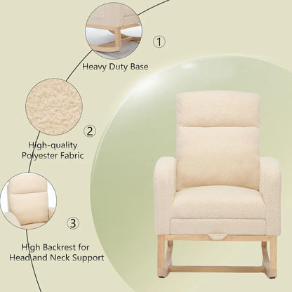 Modern 29.5 High Back Upholstered Rocking Chair with Solid Wood Legs and Adjustable Footrest