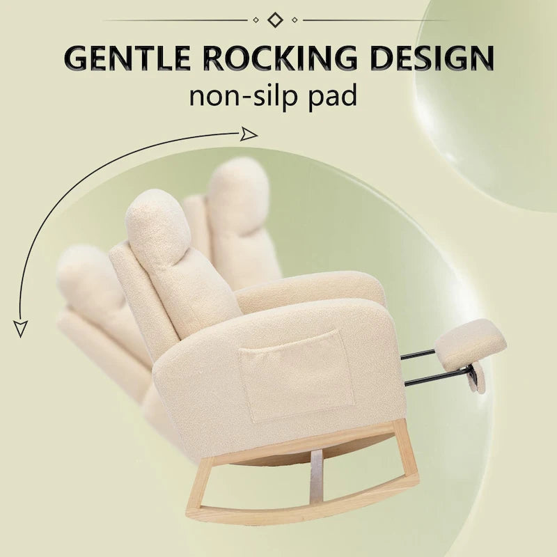 Modern 29.5 High Back Upholstered Rocking Chair with Solid Wood Legs and Adjustable Footrest