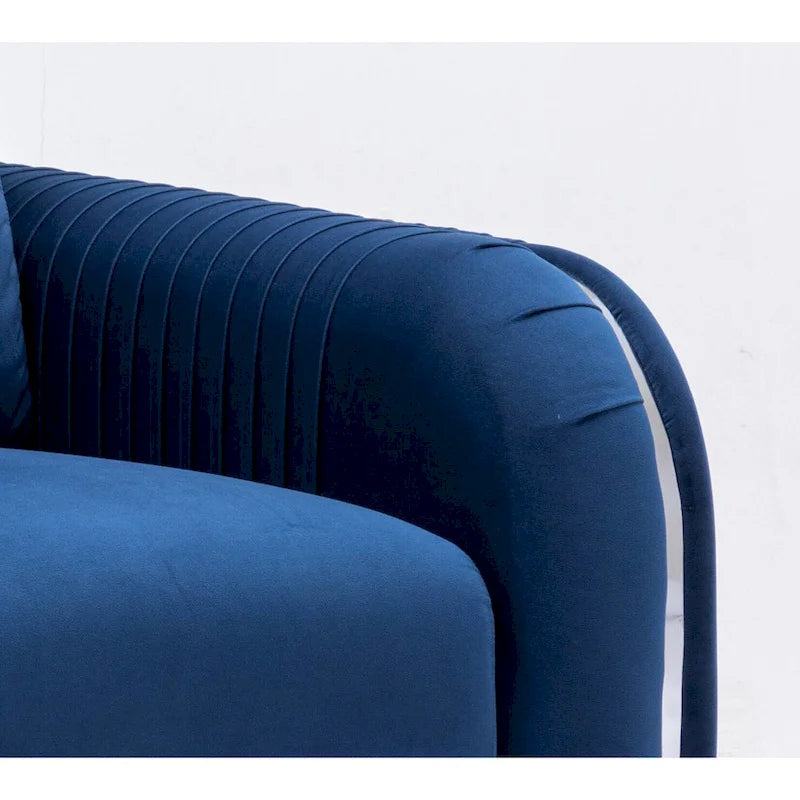 Blue Modern 38 Velvet UpholsteredAccent Chair with Polished Chrome Trim Legs and Vertical Pleated Design
