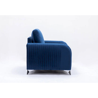 Blue Modern 38 Velvet UpholsteredAccent Chair with Polished Chrome Trim Legs and Vertical Pleated Design