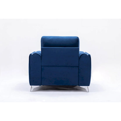 Blue Modern 38 Velvet UpholsteredAccent Chair with Polished Chrome Trim Legs and Vertical Pleated Design