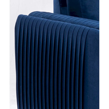 Blue Modern 38 Velvet UpholsteredAccent Chair with Polished Chrome Trim Legs and Vertical Pleated Design