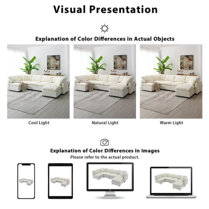 Beige 130 Chenille U-Shaped Sleeper Sectional Sofa, 6-Piece Modular Design