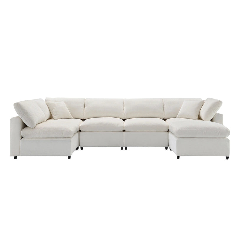 Beige 130 Chenille U-Shaped Sleeper Sectional Sofa, 6-Piece Modular Design