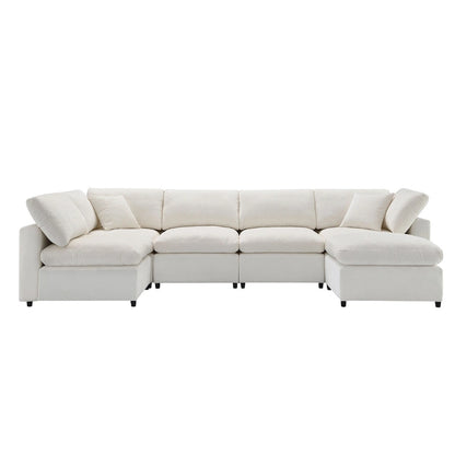 Beige 130 Chenille U-Shaped Sleeper Sectional Sofa, 6-Piece Modular Design