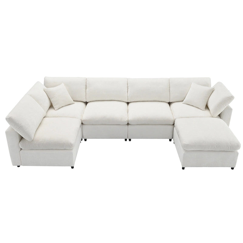 Beige 130 Chenille U-Shaped Sleeper Sectional Sofa, 6-Piece Modular Design