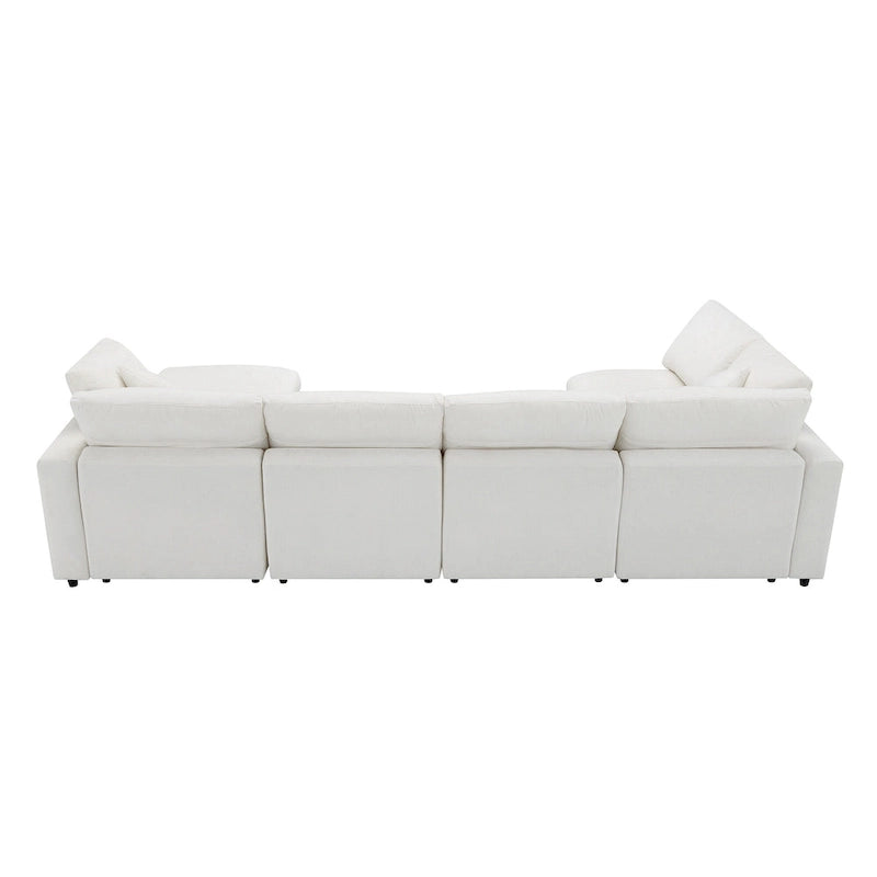 Beige 130 Chenille U-Shaped Sleeper Sectional Sofa, 6-Piece Modular Design
