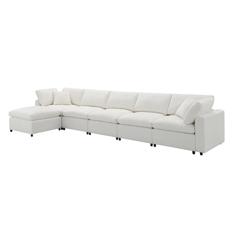 Beige 130 Chenille U-Shaped Sleeper Sectional Sofa, 6-Piece Modular Design