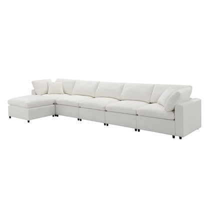 Beige 130 Chenille U-Shaped Sleeper Sectional Sofa, 6-Piece Modular Design