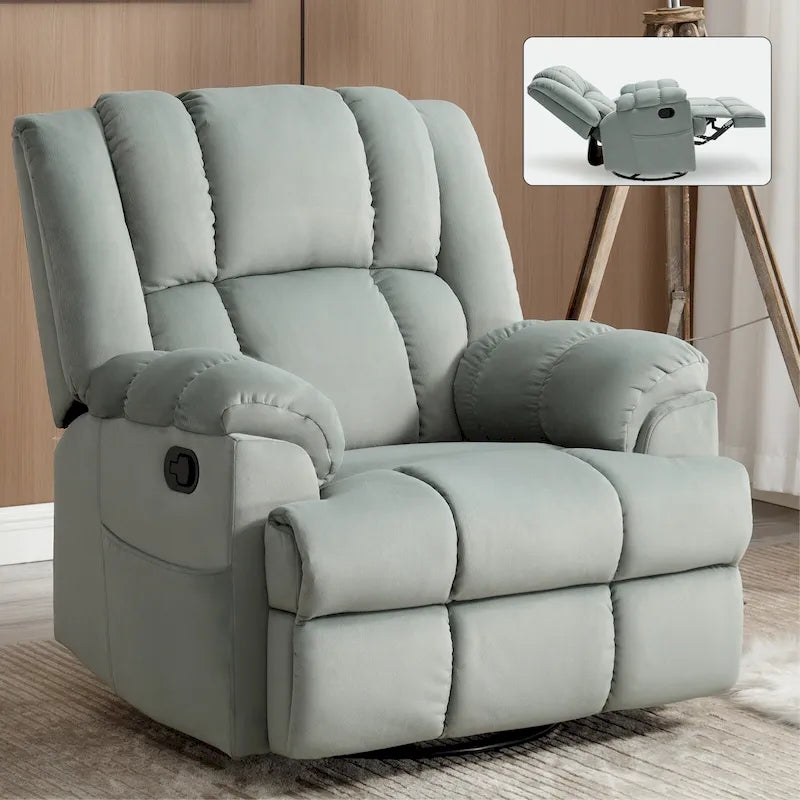 Green Oversized Manual Recliner with 360 Swivel and Rocking Feature, Fabric Upholstery for Living Room Comfort