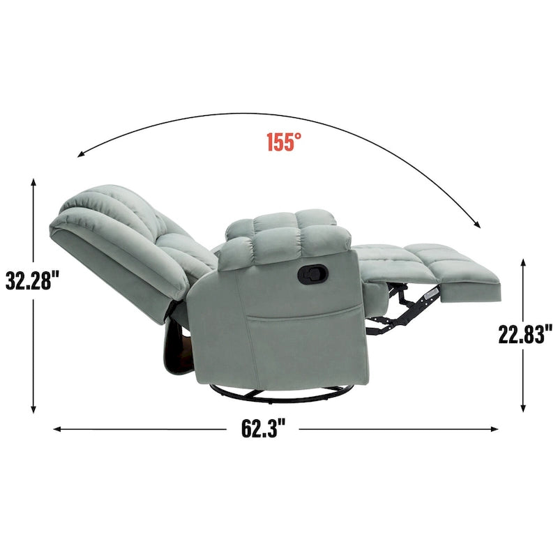 Green Oversized Manual Recliner with 360 Swivel and Rocking Feature, Fabric Upholstery for Living Room Comfort