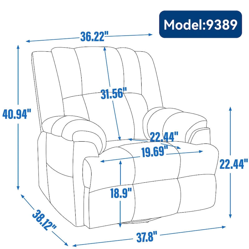 Green Oversized Manual Recliner with 360 Swivel and Rocking Feature, Fabric Upholstery for Living Room Comfort