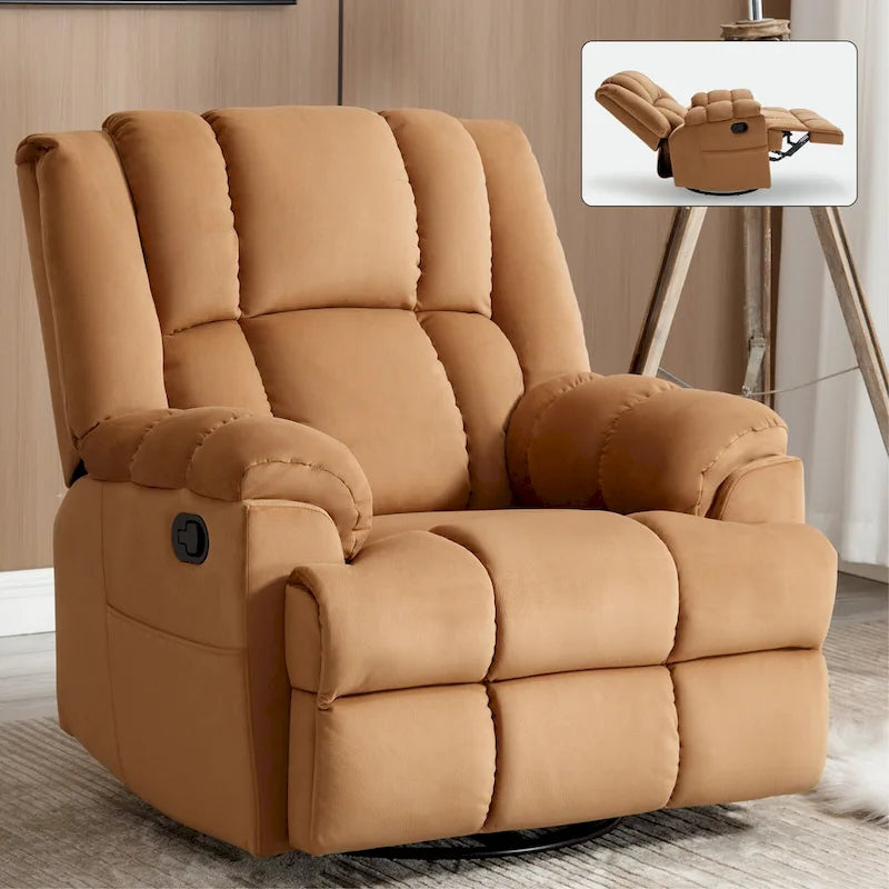 Green Oversized Manual Recliner with 360 Swivel and Rocking Feature, Fabric Upholstery for Living Room Comfort
