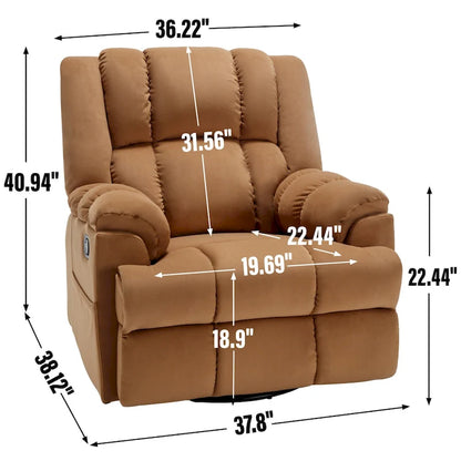 Green Oversized Manual Recliner with 360 Swivel and Rocking Feature, Fabric Upholstery for Living Room Comfort