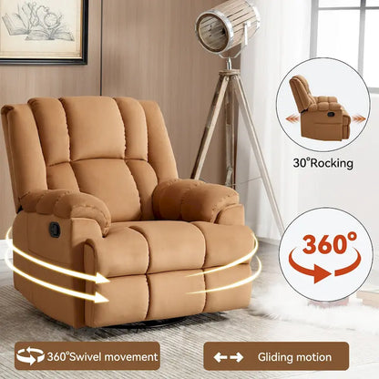 Green Oversized Manual Recliner with 360 Swivel and Rocking Feature, Fabric Upholstery for Living Room Comfort