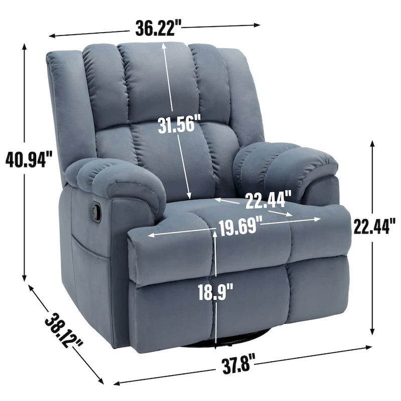 Green Oversized Manual Recliner with 360 Swivel and Rocking Feature, Fabric Upholstery for Living Room Comfort