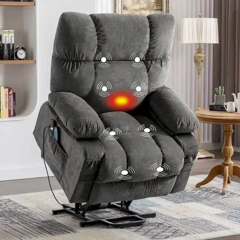 Blue Power Lift Recliner with Heat, Massage, USB Charging, Side Storage, and Remote Control