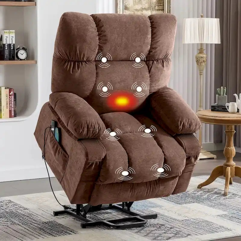 Blue Power Lift Recliner with Heat, Massage, USB Charging, Side Storage, and Remote Control