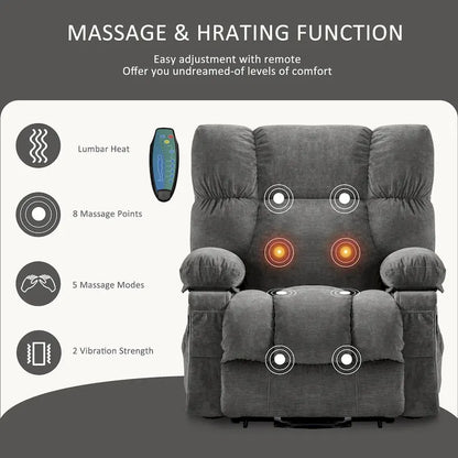 Blue Power Lift Recliner with Heat, Massage, USB Charging, Side Storage, and Remote Control