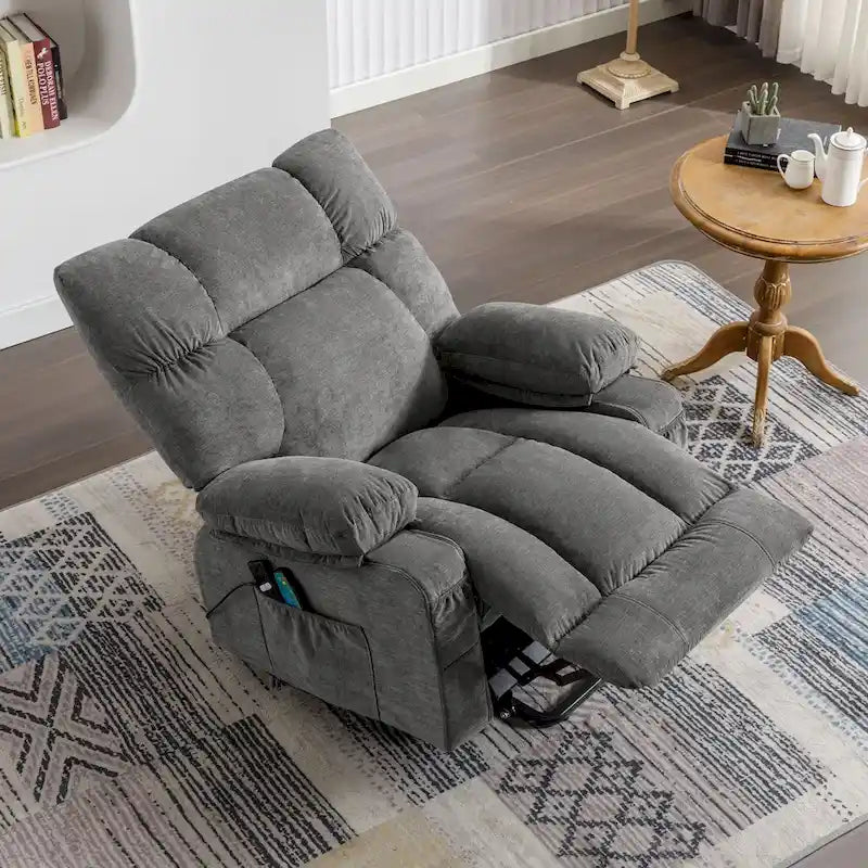 Blue Power Lift Recliner with Heat, Massage, USB Charging, Side Storage, and Remote Control