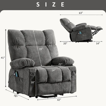 Blue Power Lift Recliner with Heat, Massage, USB Charging, Side Storage, and Remote Control