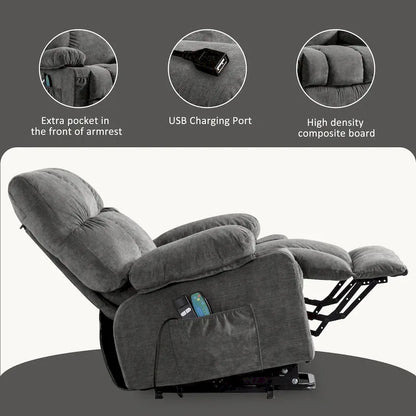 Blue Power Lift Recliner with Heat, Massage, USB Charging, Side Storage, and Remote Control