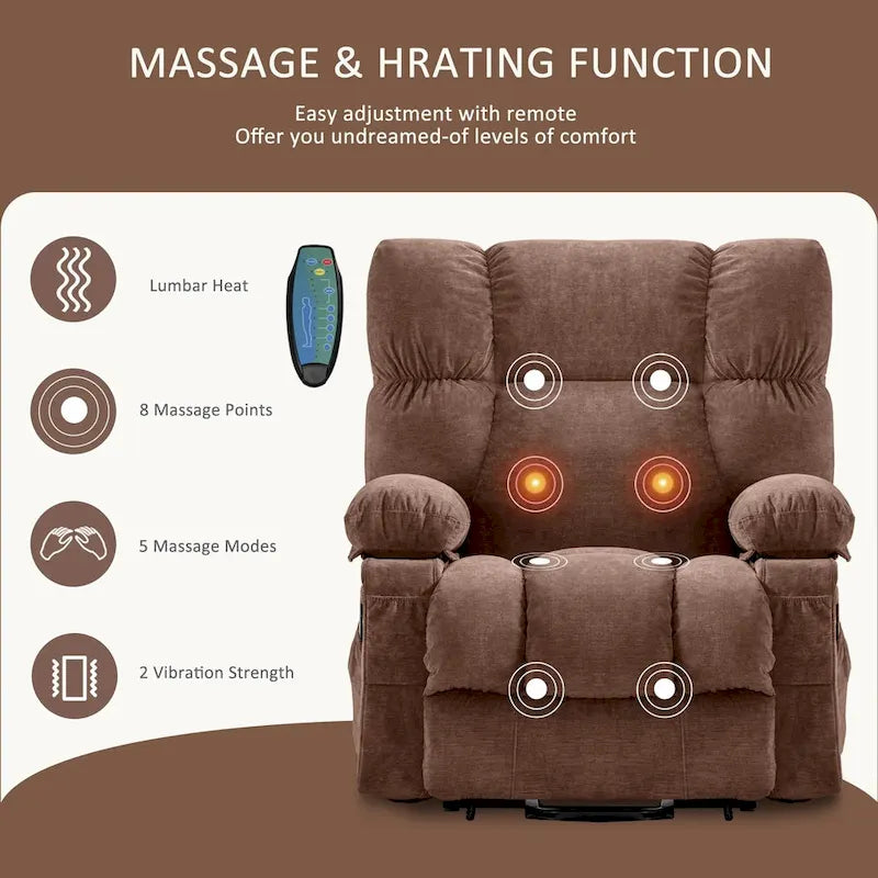 Blue Power Lift Recliner with Heat, Massage, USB Charging, Side Storage, and Remote Control