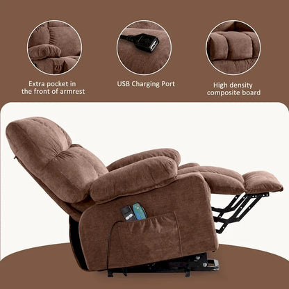 Blue Power Lift Recliner with Heat, Massage, USB Charging, Side Storage, and Remote Control