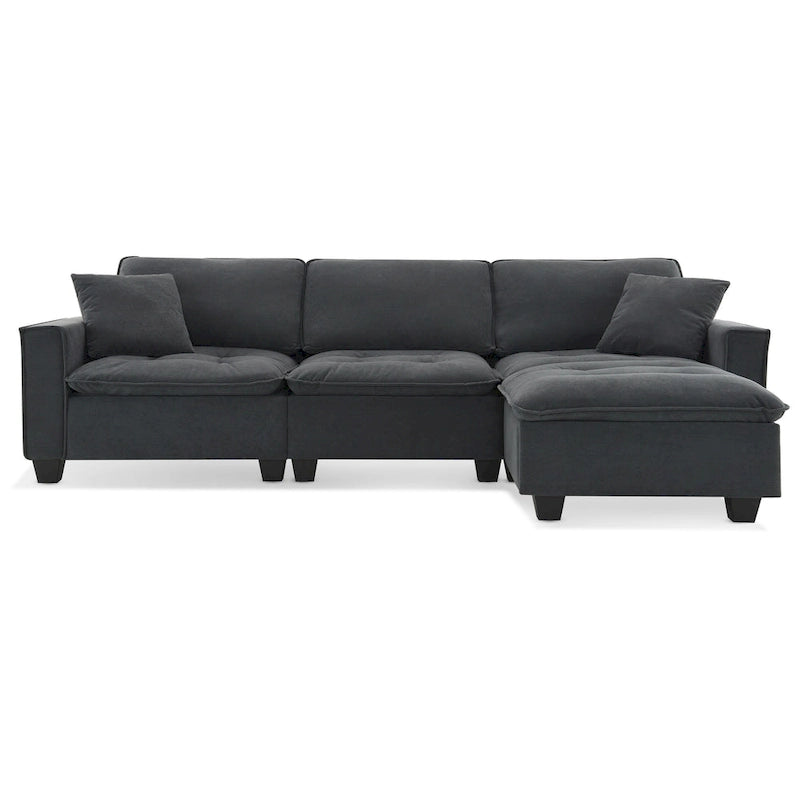 Grey 100 L-Shaped Convertible 4 Seater Sectional Sofa with Removable Ottoman and Matching Pillows, Perfect for Living Room