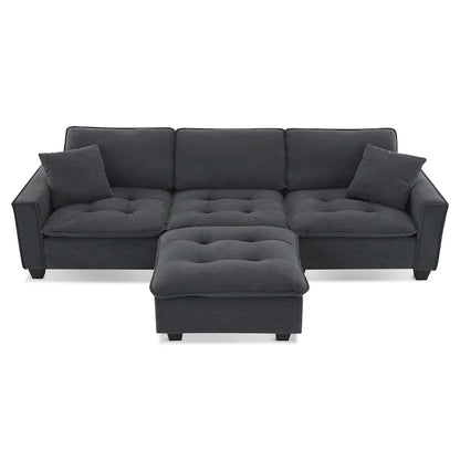 Grey 100 L-Shaped Convertible 4 Seater Sectional Sofa with Removable Ottoman and Matching Pillows, Perfect for Living Room
