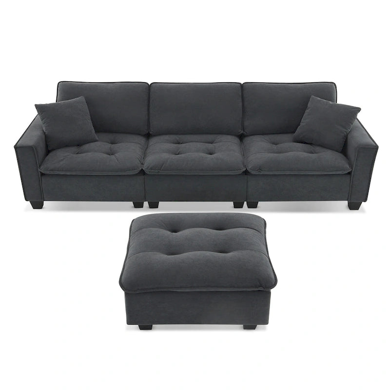 Grey 100 L-Shaped Convertible 4 Seater Sectional Sofa with Removable Ottoman and Matching Pillows, Perfect for Living Room