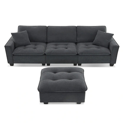 Grey 100 L-Shaped Convertible 4 Seater Sectional Sofa with Removable Ottoman and Matching Pillows, Perfect for Living Room