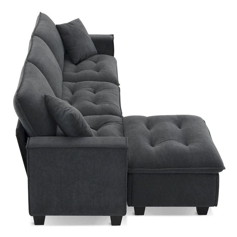 Grey 100 L-Shaped Convertible 4 Seater Sectional Sofa with Removable Ottoman and Matching Pillows, Perfect for Living Room